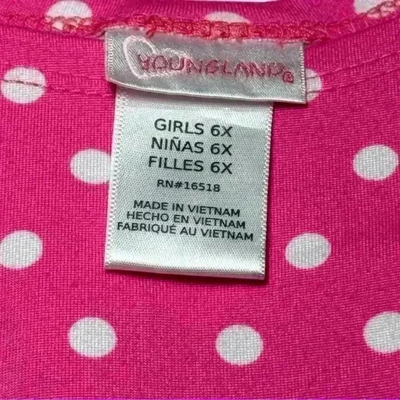 Youngland- bold pink polka dots crop top peek a boo shoulder - Girls 6X - Picture 4 of 4